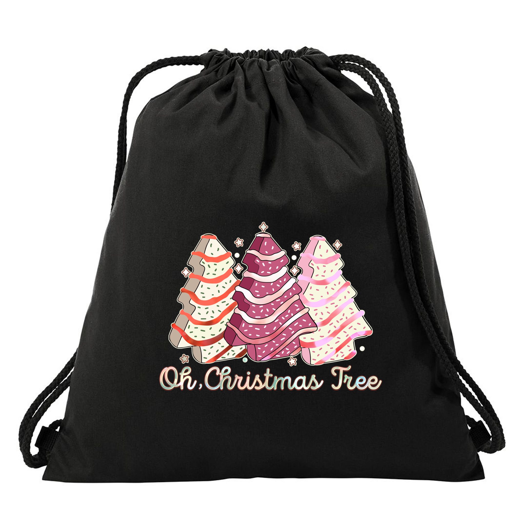 Cute Festive Oh Christmas Tree Snack Cakes Drawstring Bag