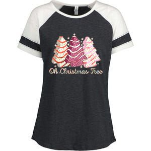 Cute Festive Oh Christmas Tree Snack Cakes Enza Ladies Jersey Colorblock Tee