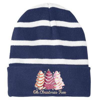 Cute Festive Oh Christmas Tree Snack Cakes Striped Beanie with Solid Band