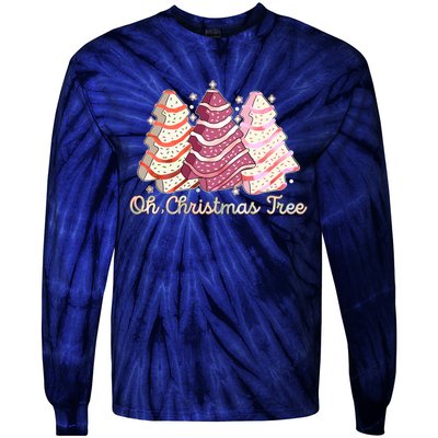 Cute Festive Oh Christmas Tree Snack Cakes Tie-Dye Long Sleeve Shirt