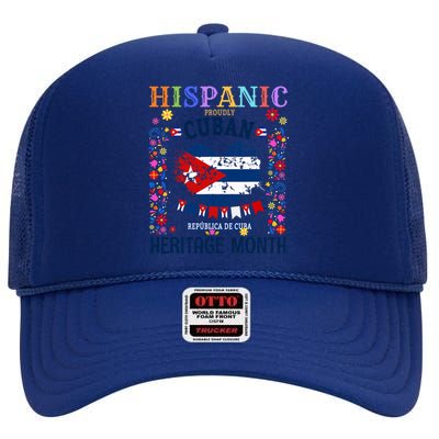 Cuban Flag Outfit Idea Latin Heritage Cuba Flag High Crown Mesh Back Trucker Hat