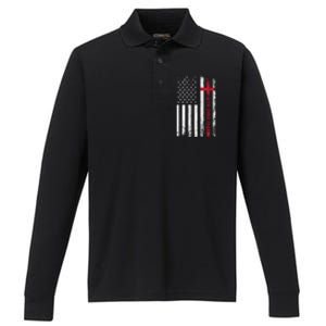 Cool Faith Over Fear USA Flag Performance Long Sleeve Polo