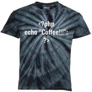 Coding For Php Echo Coffee Coder At Work Kids Tie-Dye T-Shirt