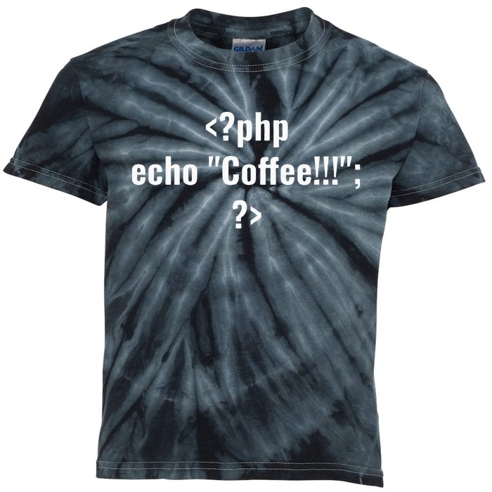 Coding For Php Echo Coffee Coder At Work Kids Tie-Dye T-Shirt