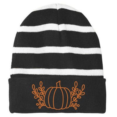 Cool Fancy Pumpkin Fall Striped Beanie with Solid Band