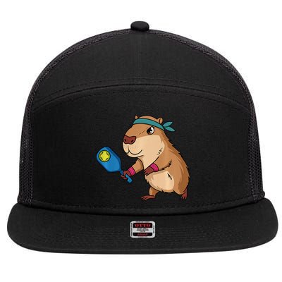Capybara Funny Pickleball Capybara Pickle Ball Women 7 Panel Mesh Trucker Snapback Hat