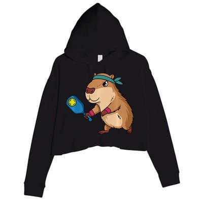 Capybara Funny Pickleball Capybara Pickle Ball Women Crop Fleece Hoodie