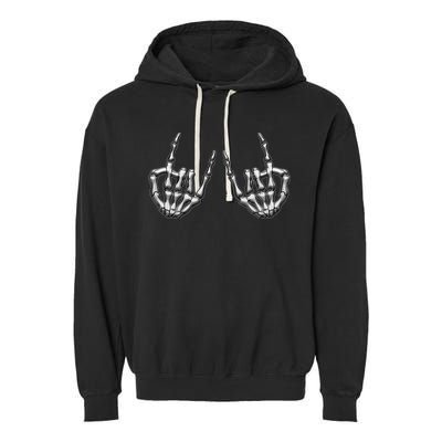 Cool Funny Punk Rock On Skeleton Hands Garment-Dyed Fleece Hoodie
