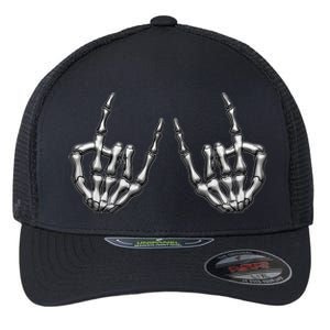 Cool Funny Punk Rock On Skeleton Hands Flexfit Unipanel Trucker Cap