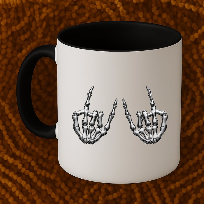 Cool Funny Punk Rock On Skeleton Hands Mug