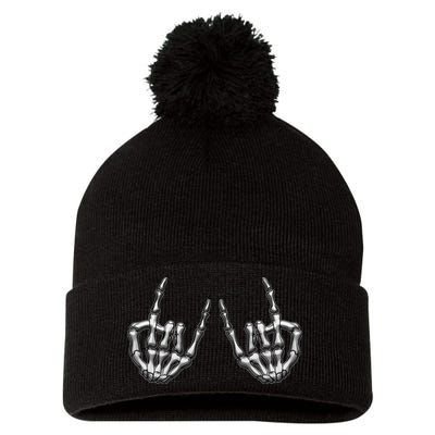 Cool Funny Punk Rock On Skeleton Hands Pom Pom 12in Knit Beanie