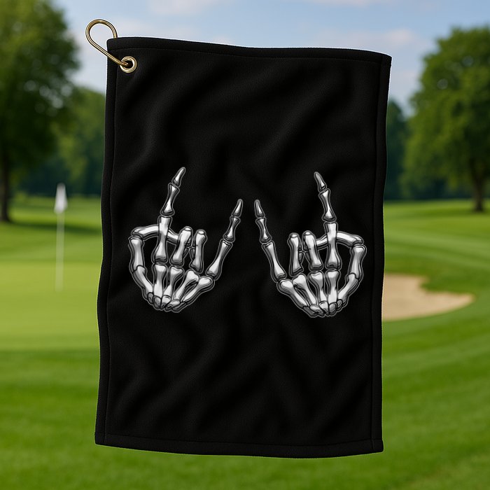 Cool Funny Punk Rock On Skeleton Hands Golf Towel