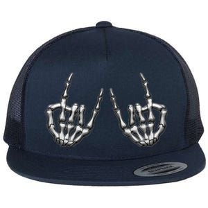 Cool Funny Punk Rock On Skeleton Hands Flat Bill Trucker Hat