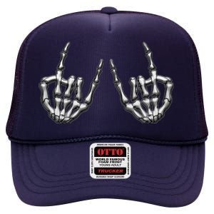 Cool Funny Punk Rock On Skeleton Hands High Crown Mesh Back Trucker Hat