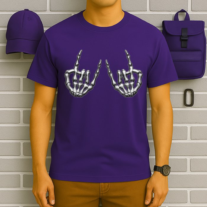 Cool Funny Punk Rock On Skeleton Hands T-Shirt