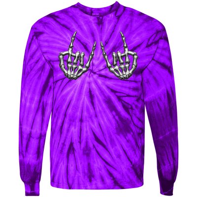 Cool Funny Punk Rock On Skeleton Hands Tie-Dye Long Sleeve Shirt