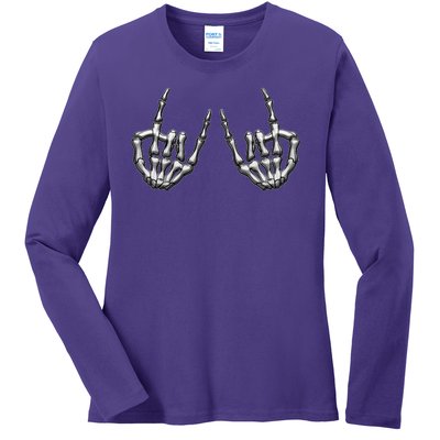 Cool Funny Punk Rock On Skeleton Hands Ladies Long Sleeve Shirt