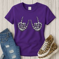 Cool Funny Punk Rock On Skeleton Hands Womens T-Shirt