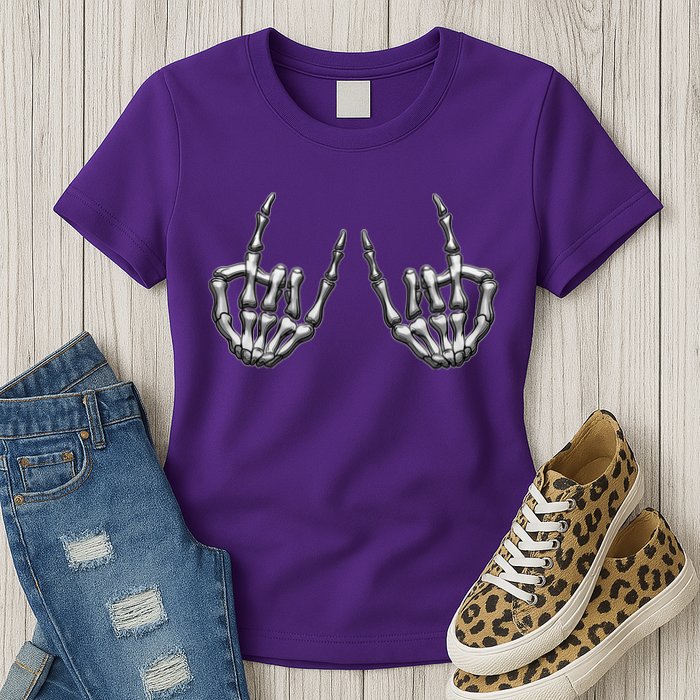 Cool Funny Punk Rock On Skeleton Hands Womens T-Shirt