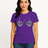Cool Funny Punk Rock On Skeleton Hands Womens T-Shirt