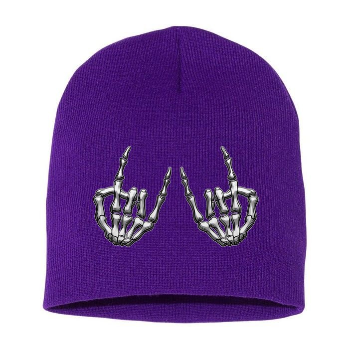 Cool Funny Punk Rock On Skeleton Hands Short Acrylic Beanie
