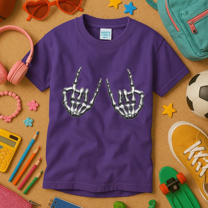 Cool Funny Punk Rock On Skeleton Hands Kids T-Shirt