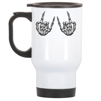 Cool Funny Punk Rock On Skeleton Hands Stainless Steel Travel Mug