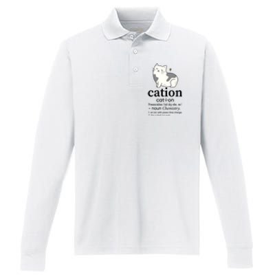 Cation Funny Pronoun Chemistry Cat Lover Pet Lover Performance Long Sleeve Polo