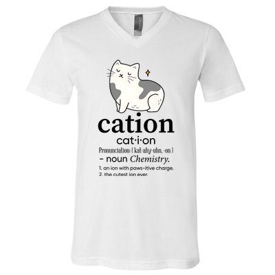 Cation Funny Pronoun Chemistry Cat Lover Pet Lover V-Neck T-Shirt