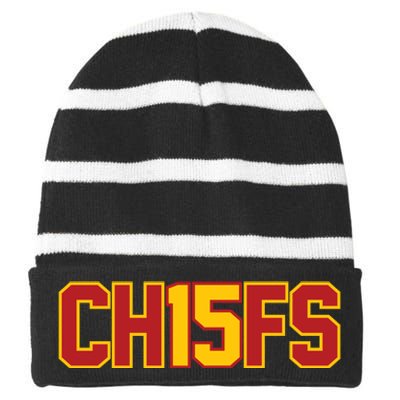 Ch15fs Football Playoffs Mahomes Fan Gift Striped Beanie with Solid Band