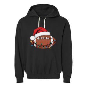 Christmas Football Player Xmas Lights Santa Sports Garment-Dyed Fleece Hoodie