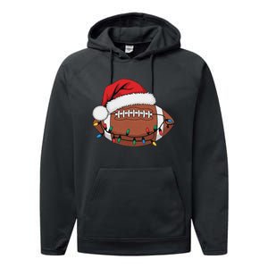 Christmas Football Player Xmas Lights Santa Sports Performance Fleece Hoodie