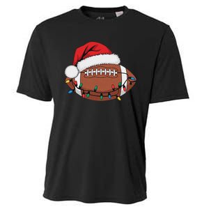 Christmas Football Player Xmas Lights Santa Sports Cooling Performance Crew T-Shirt