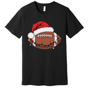 Christmas Football Player Xmas Lights Santa Sports Premium T-Shirt