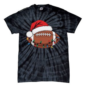 Christmas Football Player Xmas Lights Santa Sports Tie-Dye T-Shirt