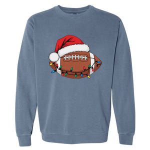 Christmas Football Player Xmas Lights Santa Sports Garment-Dyed Sweatshirt