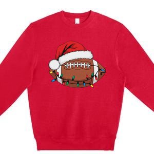 Christmas Football Player Xmas Lights Santa Sports Premium Crewneck Sweatshirt