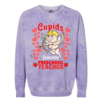 Cupids Favorite Preschool Teacher Valentines Day Gift Colorblast Crewneck Sweatshirt