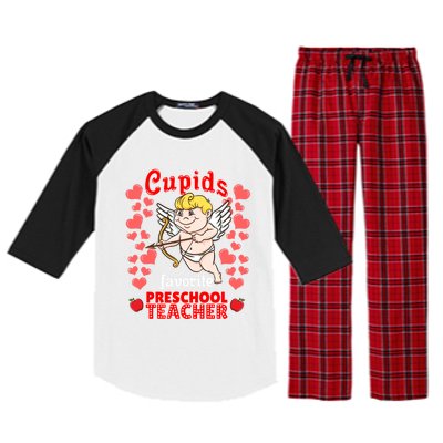 Cupids Favorite Preschool Teacher Valentines Day Gift Raglan Sleeve Pajama Set