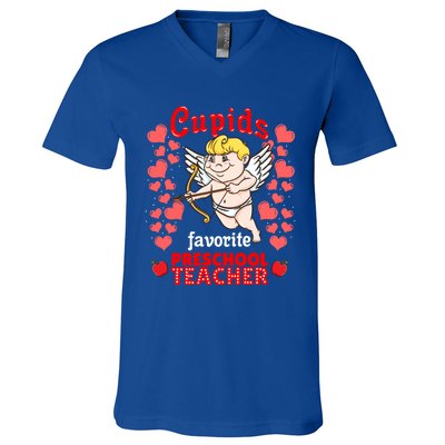 Cupids Favorite Preschool Teacher Valentines Day Gift V-Neck T-Shirt