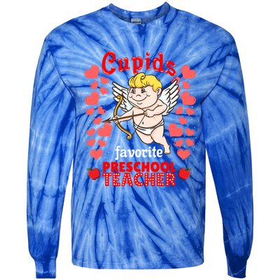 Cupids Favorite Preschool Teacher Valentines Day Gift Tie-Dye Long Sleeve Shirt