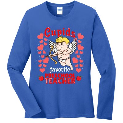 Cupids Favorite Preschool Teacher Valentines Day Gift Ladies Long Sleeve Shirt