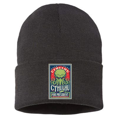 Cthulhu For President 2024 Vintage Vote So Death May Die Sustainable Knit Beanie