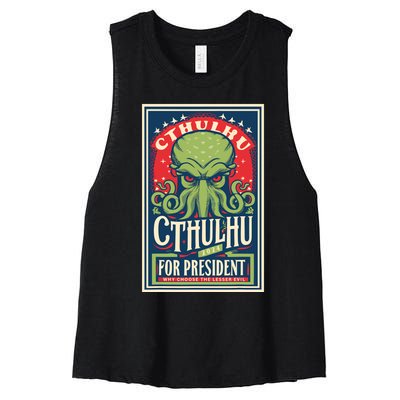 Cthulhu For President 2024 Vintage Vote So Death May Die Women's Racerback Cropped Tank