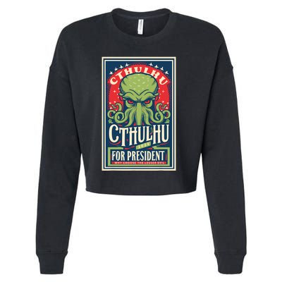 Cthulhu For President 2024 Vintage Vote So Death May Die Cropped Pullover Crew