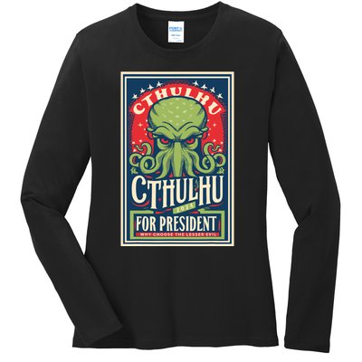 Cthulhu For President 2024 Vintage Vote So Death May Die Ladies Long Sleeve Shirt