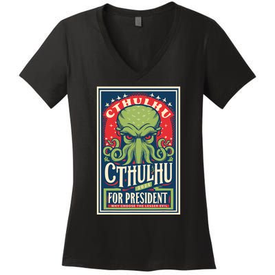 Cthulhu For President 2024 Vintage Vote So Death May Die Women's V-Neck T-Shirt