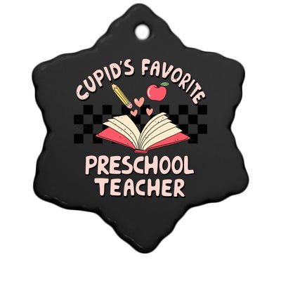 Cupid's Favorite Preschool Teacher Valentines Day Groovy Gift Ceramic Star Ornament