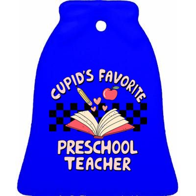 Cupid's Favorite Preschool Teacher Valentines Day Groovy Gift Ceramic Bell Ornament