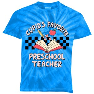 Cupid's Favorite Preschool Teacher Valentines Day Groovy Gift Kids Tie-Dye T-Shirt